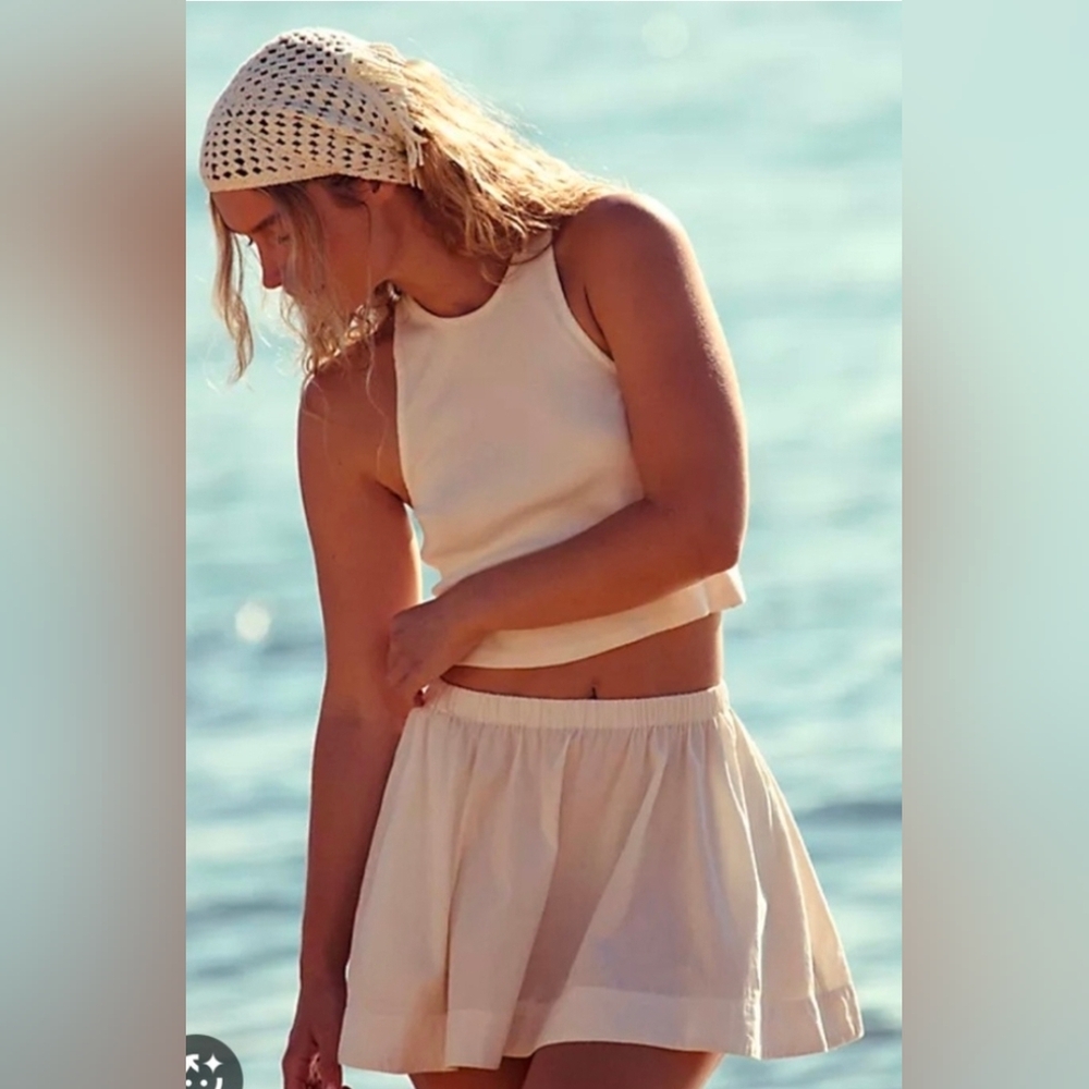 Free People Cream Cropped Tank and Skirt Set